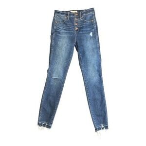 Madewell High Rise Skinny Jeans Distressed Button Fly Raw Hem Women's Size 25